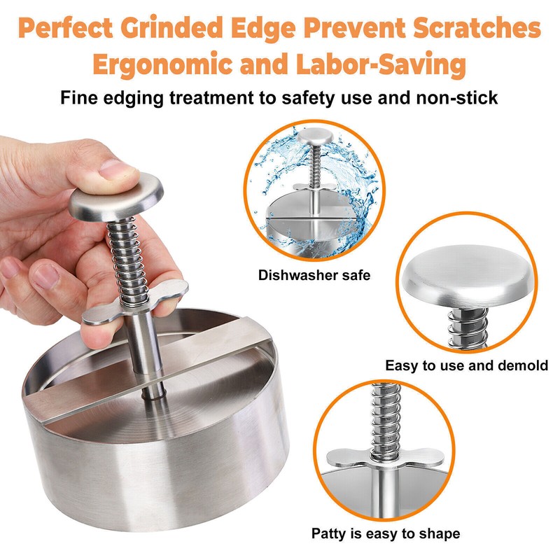 Stainless Steel Detachable BBQ Patty Maker 114MM Ideal for Perfect Hamburgers gallery