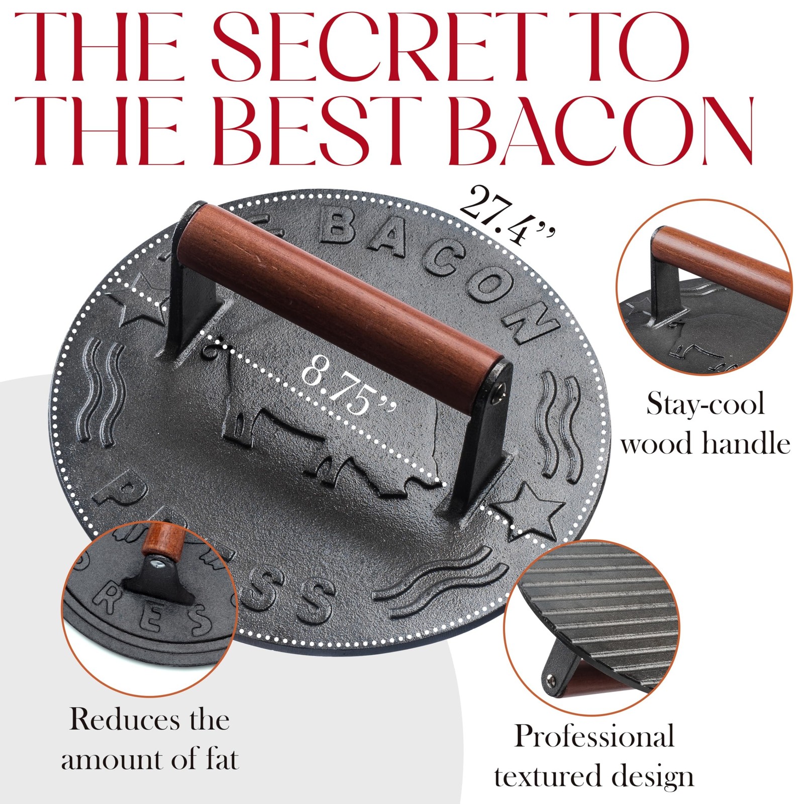 Bellemain Bacon Press 8.5-Inch Round | Heavy-duty Cast Iron Grill Press for P... gallery