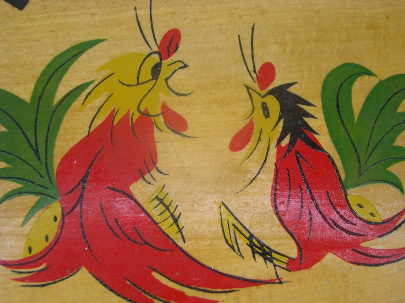 Japanese Fighting Roosters Hamburger Patty Press Chicken Wooden Wall Decor Old gallery