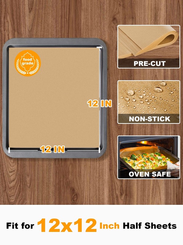 SMARTAKE 12x12 Inch Parchment Paper Sheets, 200Pcs 12 x 12 Inches, Unbleached gallery