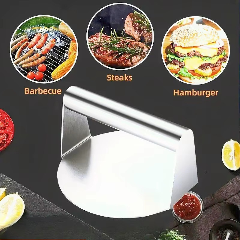 Stainless Steel Smash Burger Press with Handle Circular Meat Press Mold Hamburge gallery