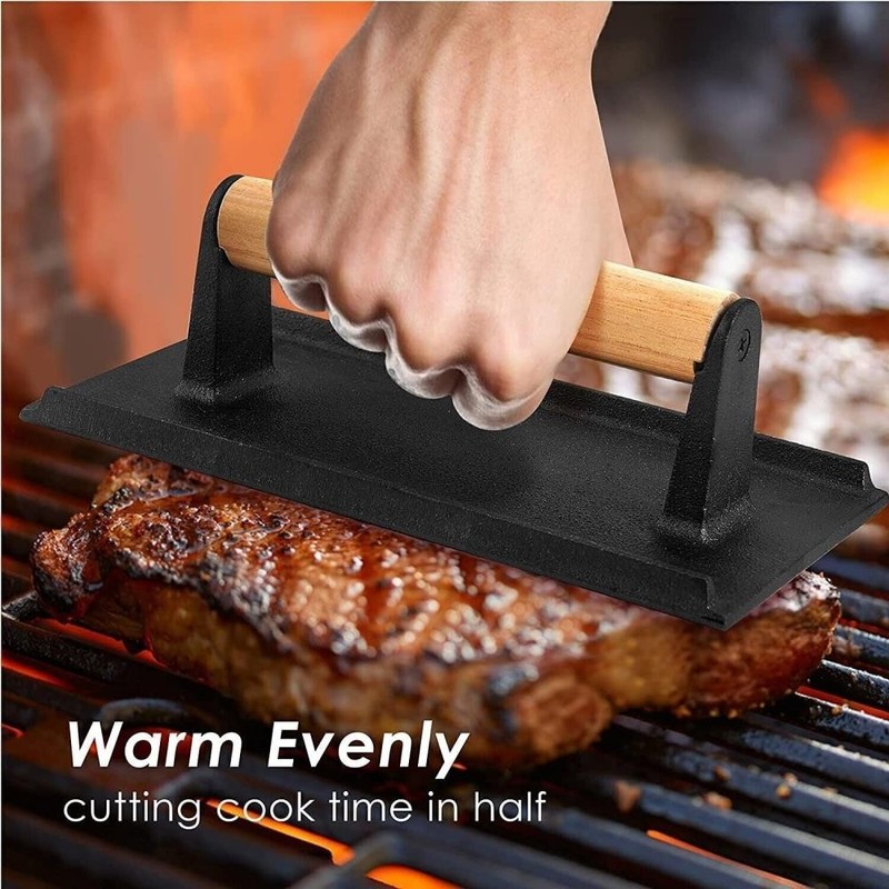 Cast Iron Grill Steak Press for BBQ Hamburger Bacon Meat Patty 2 Pack gallery