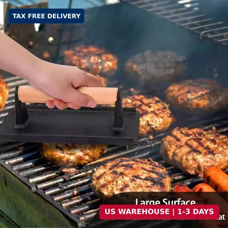 KitchenTools Heavy Duty 8"Cast Iron bacon Grill Press Smash Burgers Press Burger gallery
