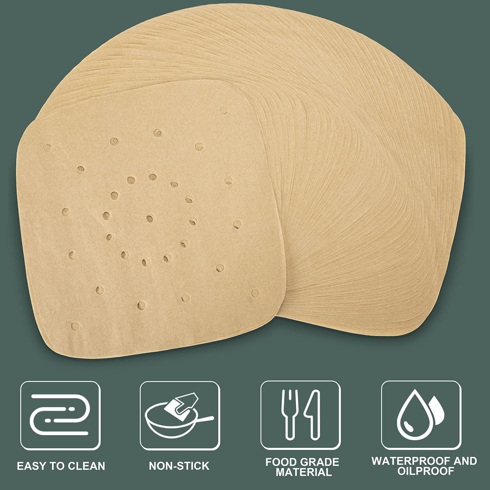 200pcs Air Fryer Parchment Paper Disposable Liner 8.5in x 8.5in, Brown gallery