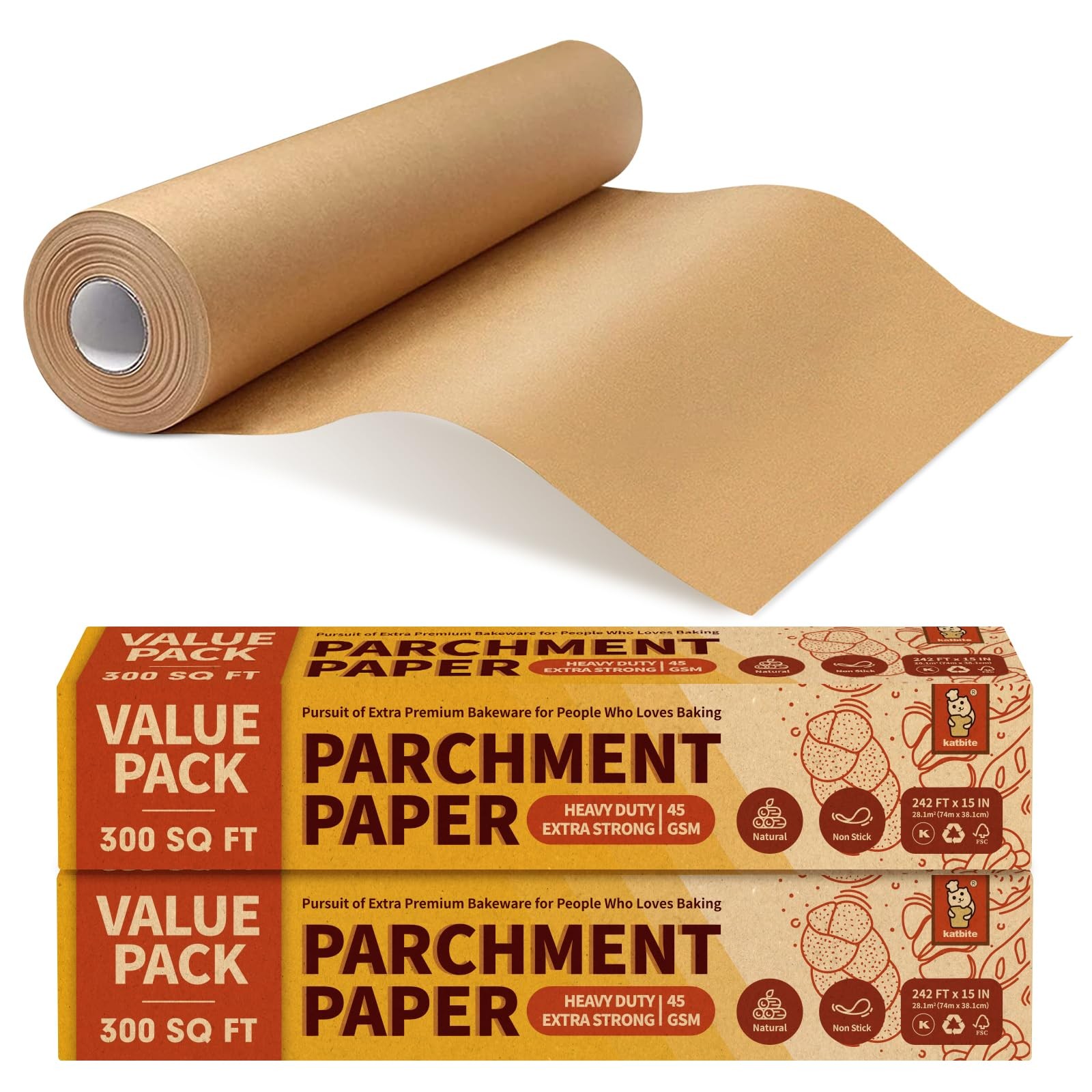 2 Value Pack 15in x 242ft, 300 Sq.Ft Unbleached Parchment X 484ft, Brown gallery