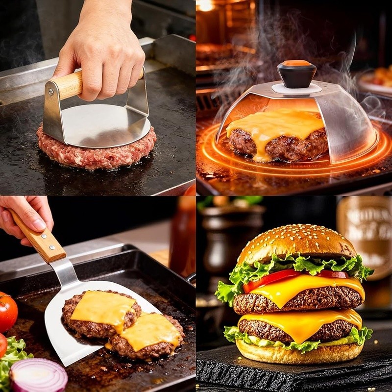 Heavy Duty Burger Press W/ Fast-Melting Dome & Versatile Grill Spatula Set New gallery