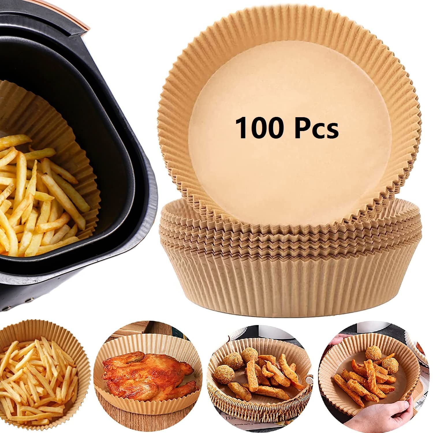 Air Fryer Paper Liners, 100PCS Non-stick Disposable Round-6.3"-100Pcs, gallery