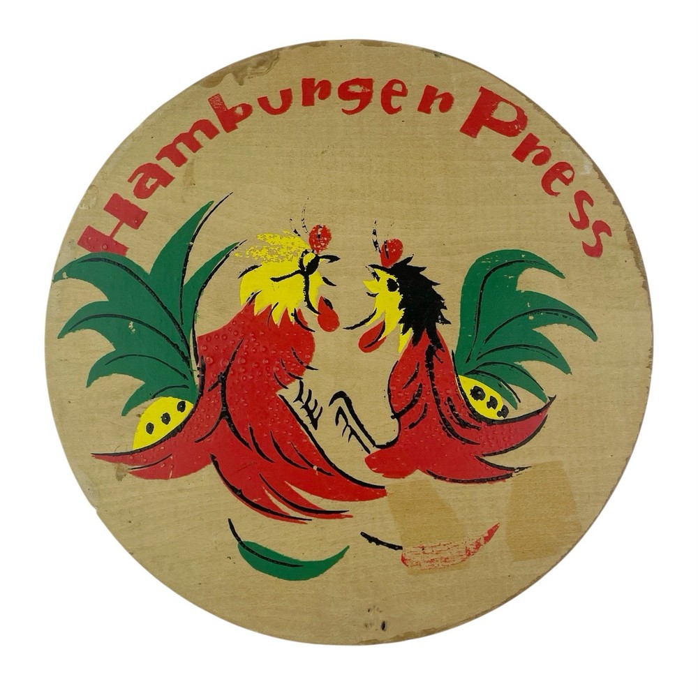 Vintage 1950s Wooden Hamburger Press Rooster Folk Art Made in Japan Farmhouse