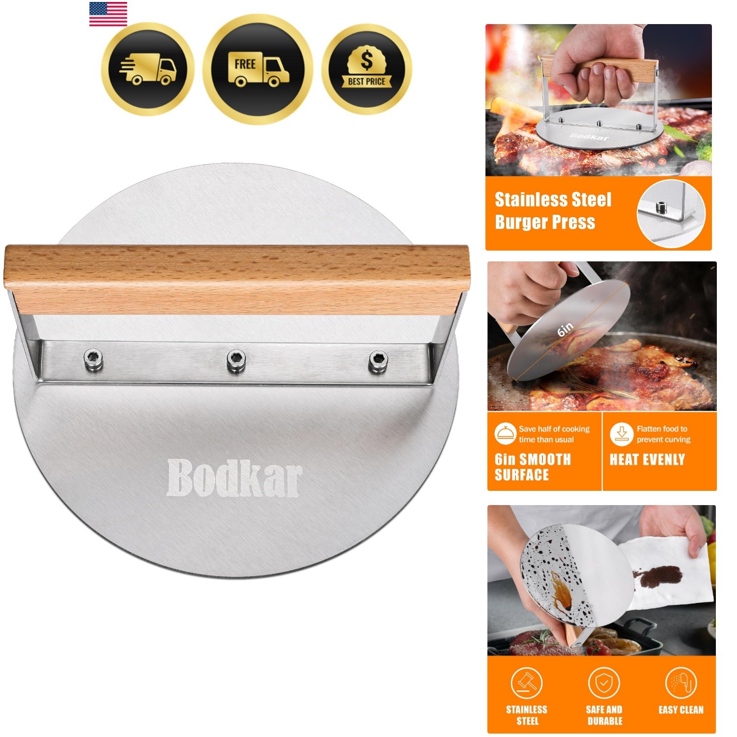 Stainless Steel Burger Press, 6 inch Round Burger Smasher Round Hamburger Pre... gallery