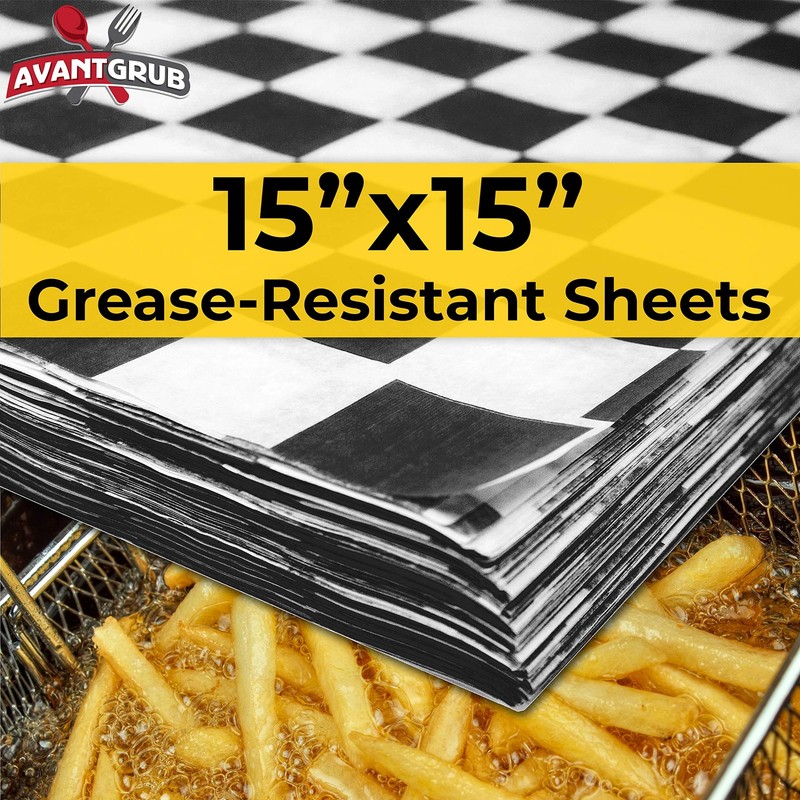 Extra Large, Grease Resistant Black Checkered Sandwich 15x15 Deli Wrap, gallery