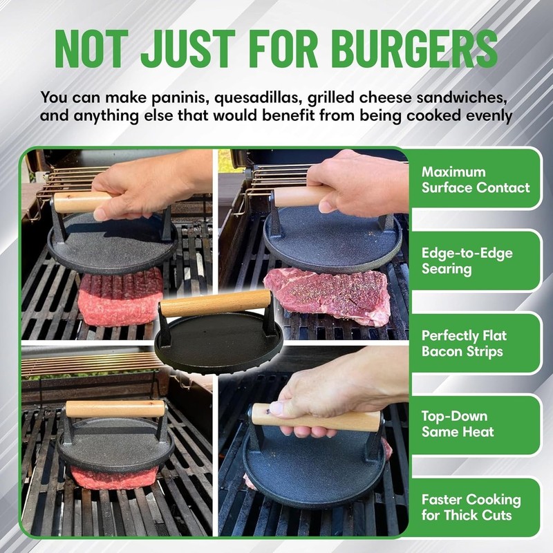 Durable Cast Iron Burger Press with Wood Handle - Essential for the Grill Master gallery