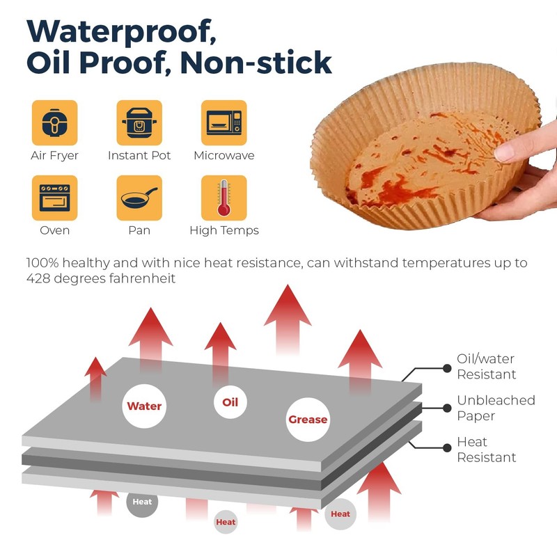 Air Fryer Disposable Paper Liner- 100 Pcs Non Round-6.3''(100 pcs), Natural gallery