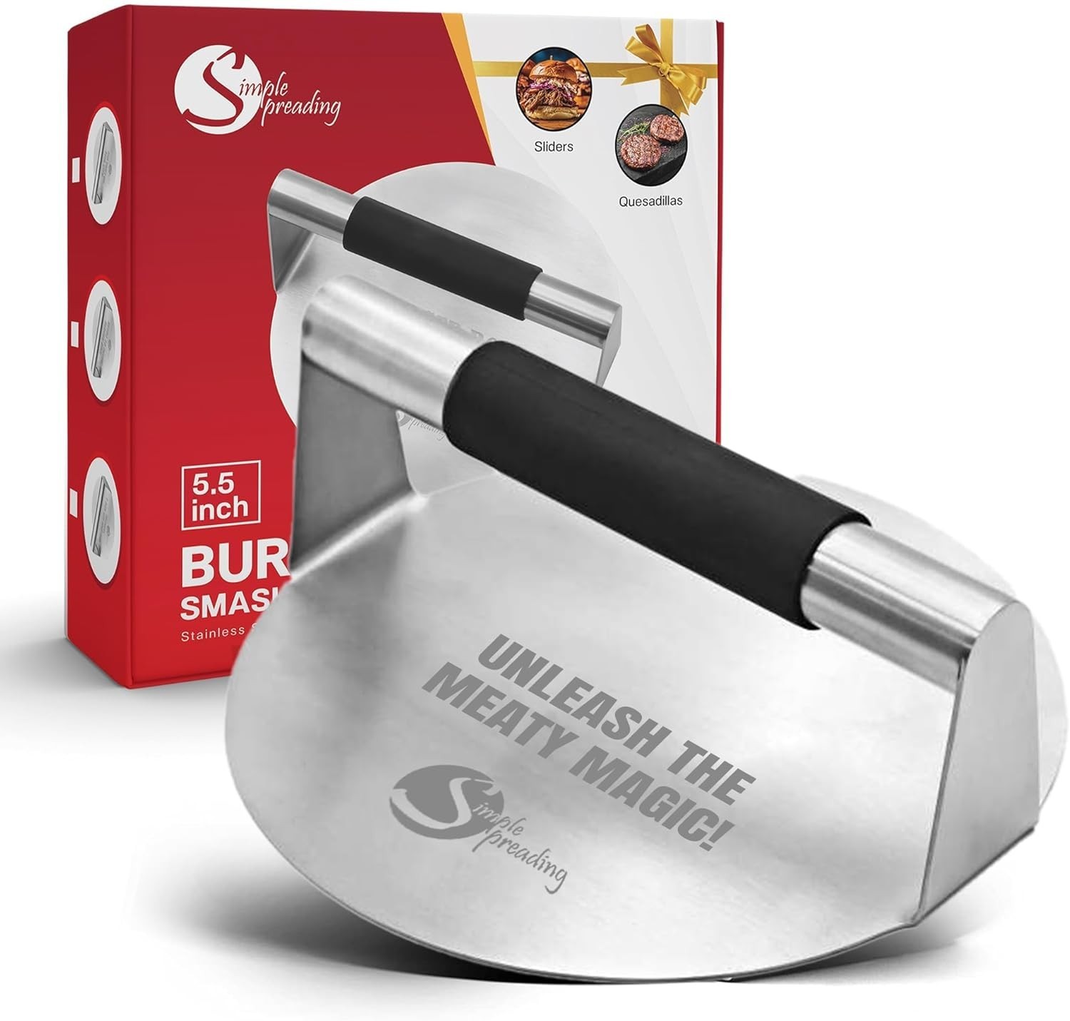 Simple preading Smash Burger Press with Fun Quotes - Stainless Steel Hamburge gallery