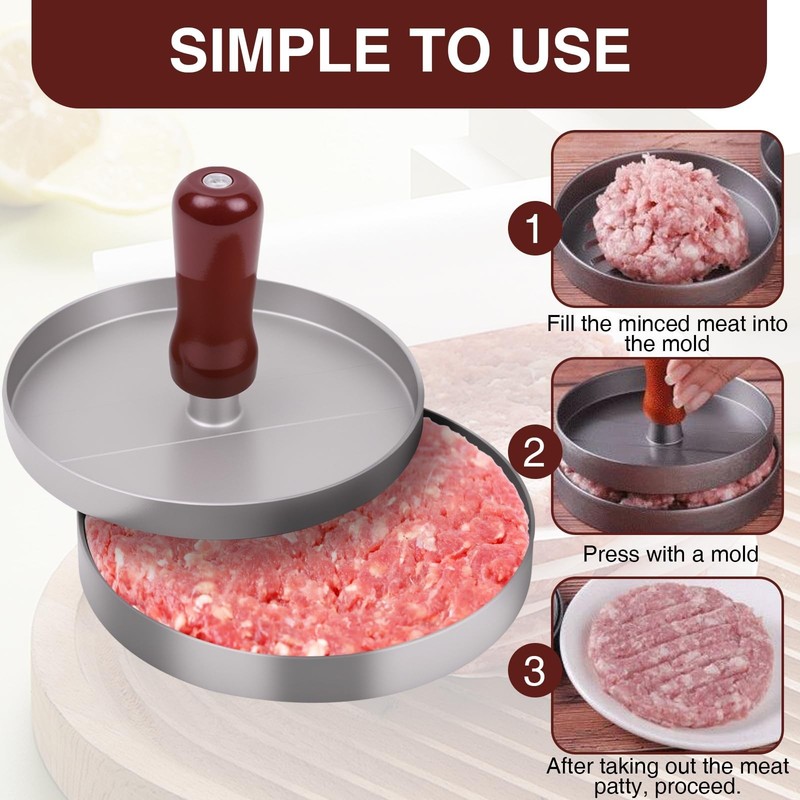 Burger Press Patty Maker, Molde para Hacer Hamburguesas, Aluminum Burger Shap... gallery