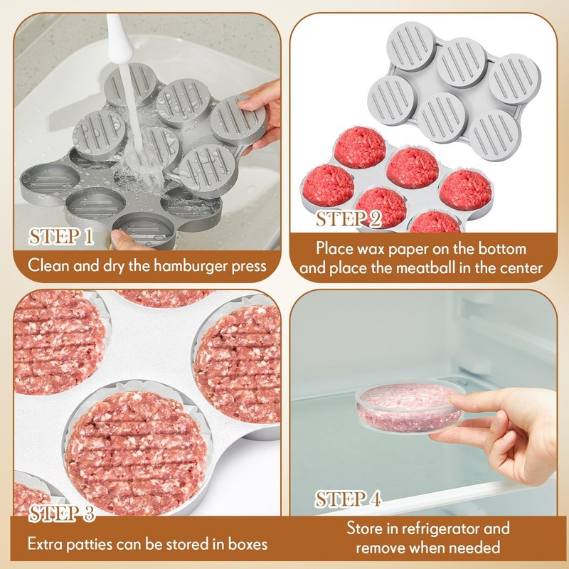 Mini Burger Press with 200 Patty Papers and 6 Storage Containers 6 Slots Meat... gallery