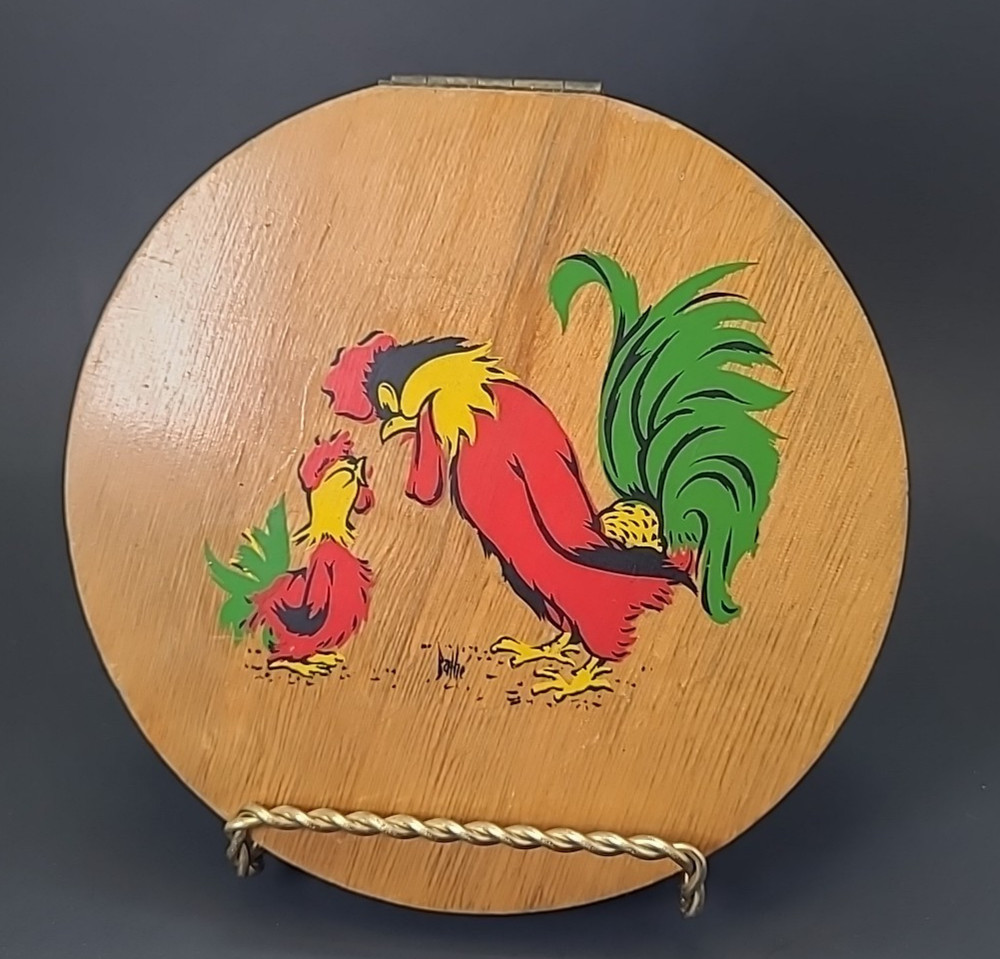 1950s Hamburger Press Grandma Core Wood Rooster Transfer Design 6" Diameter