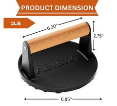 Alvexa™ Cast Iron Smash Burger Press Kit, 6.85″ Heavy-Duty Round, Black