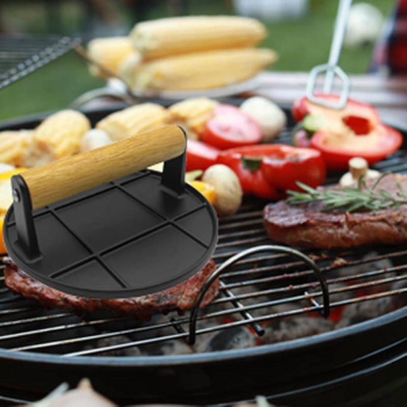 Burger Smasher Press Wood Handle for Griddle Nonstick Pan 6.29 Inch for BBQ gallery
