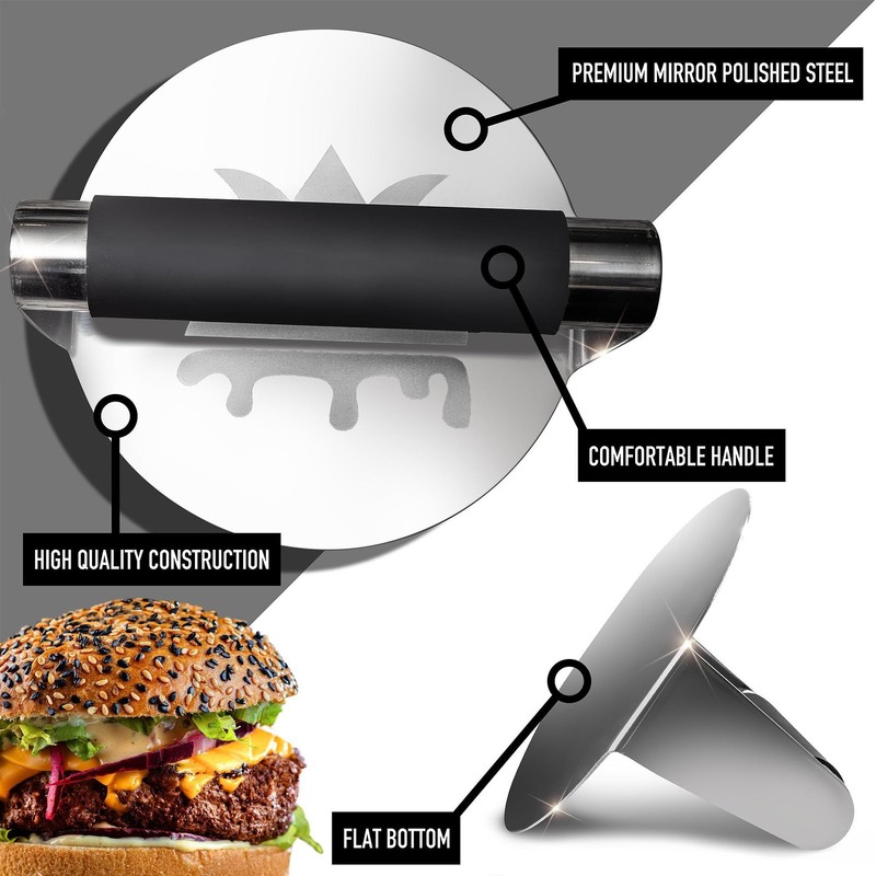 SMASHER KING™ - Mirror Polished Stainless Steel Smash Burger Press - Hambu gallery