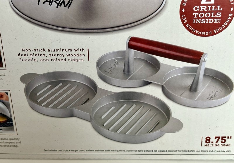 Burger Press Double & Cheese Melting Dome by Parini Stainless Steel NEW gallery