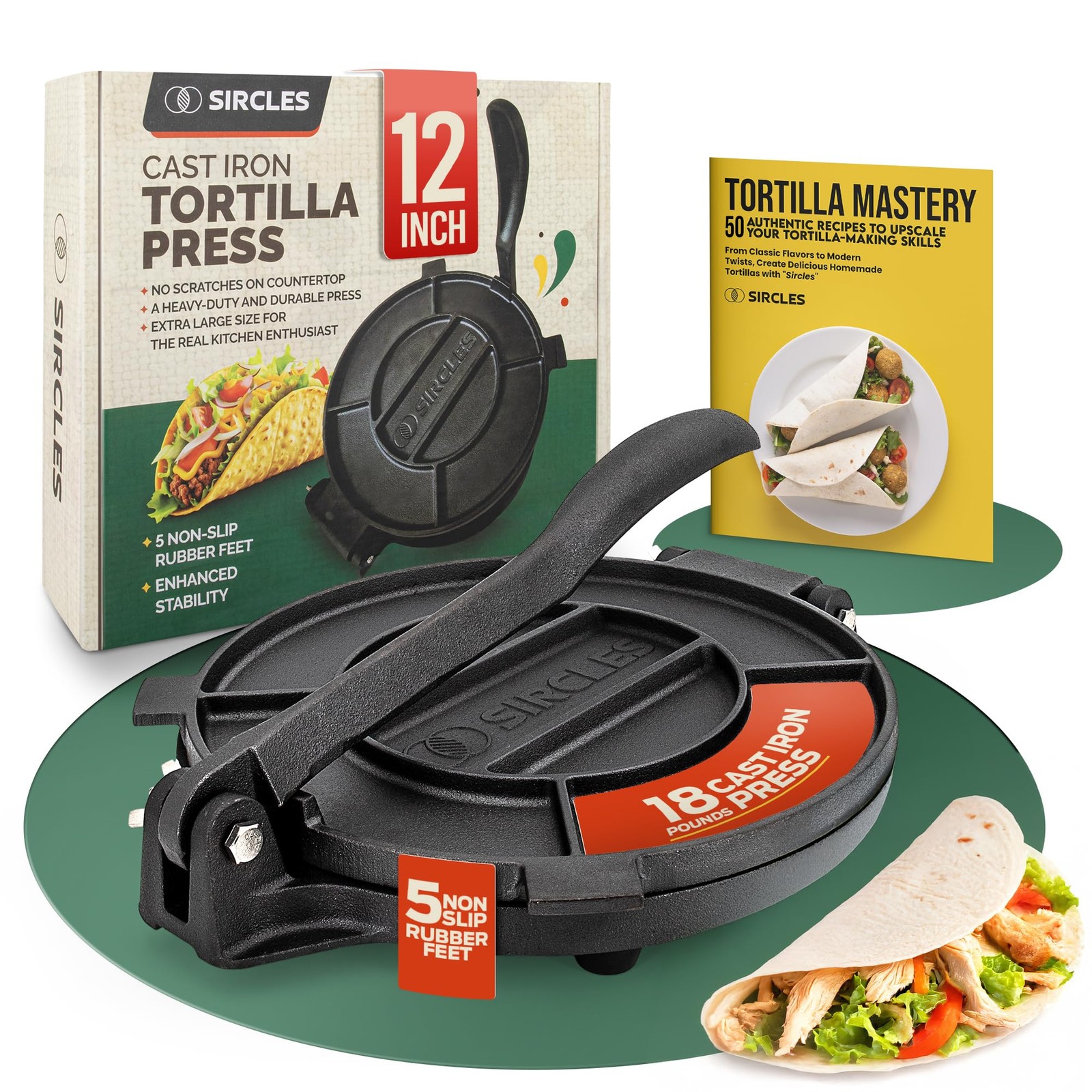 SIRCLES Cast Iron Tortilla Press 12 Inch – Heavy Extra Large 12 Inch, Black gallery