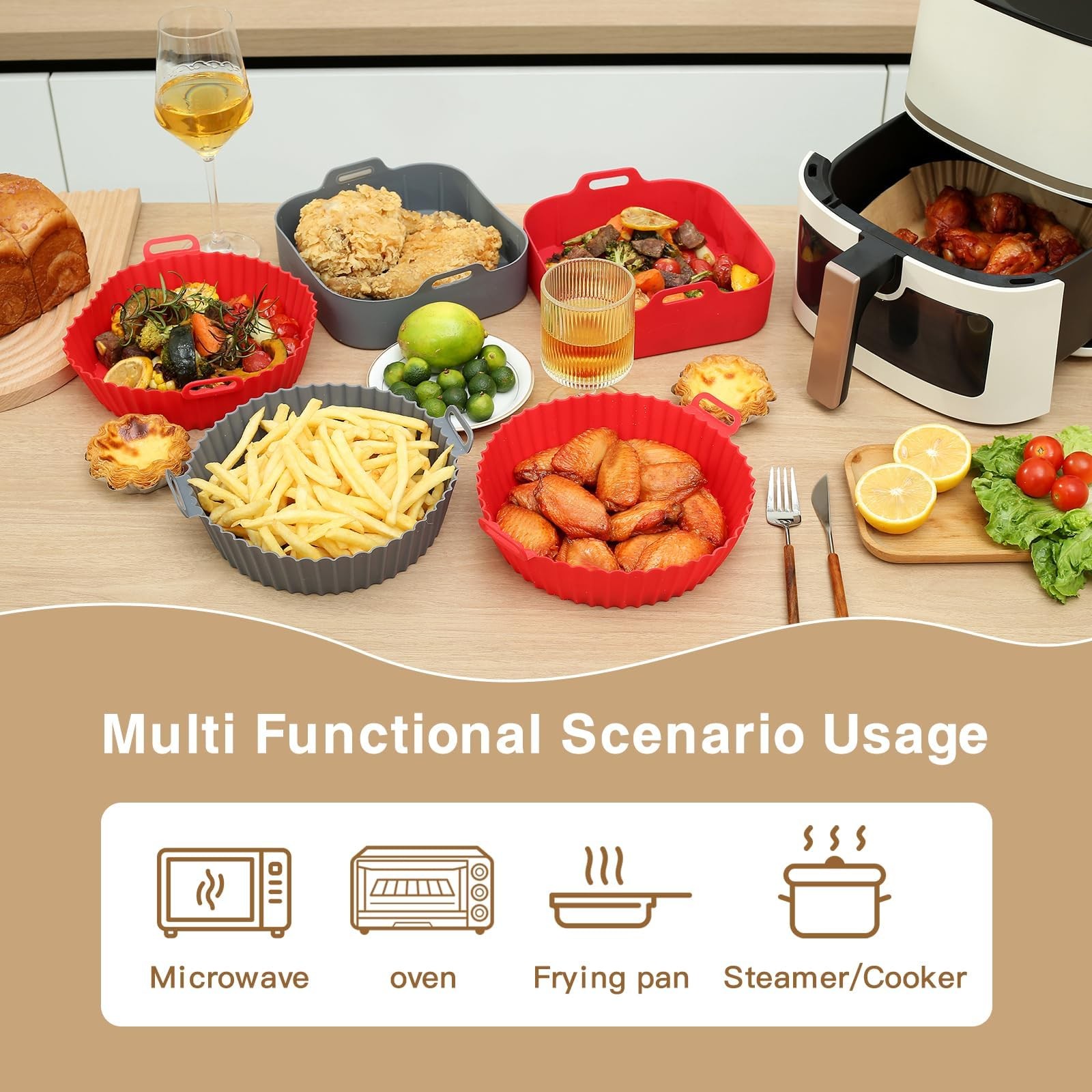 PEETOGER 2Pcs Air Fryer Silicone Liners, Pot 7.5inch-2pcs, Silicone-Square gallery