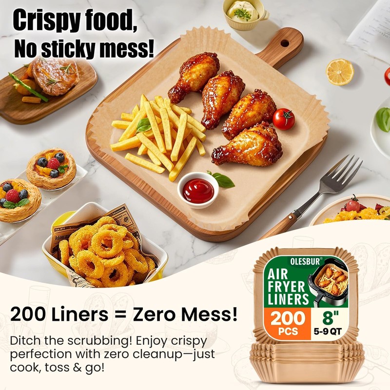 OLESBUR Air Fryer Liners Disposable, 200Pcs 8 Inch Airfryer Large, Natural gallery