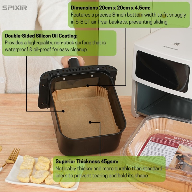Air Fryer Paper Liners, 100Pcs Liners Disposable 8" 8"Square, Brown gallery
