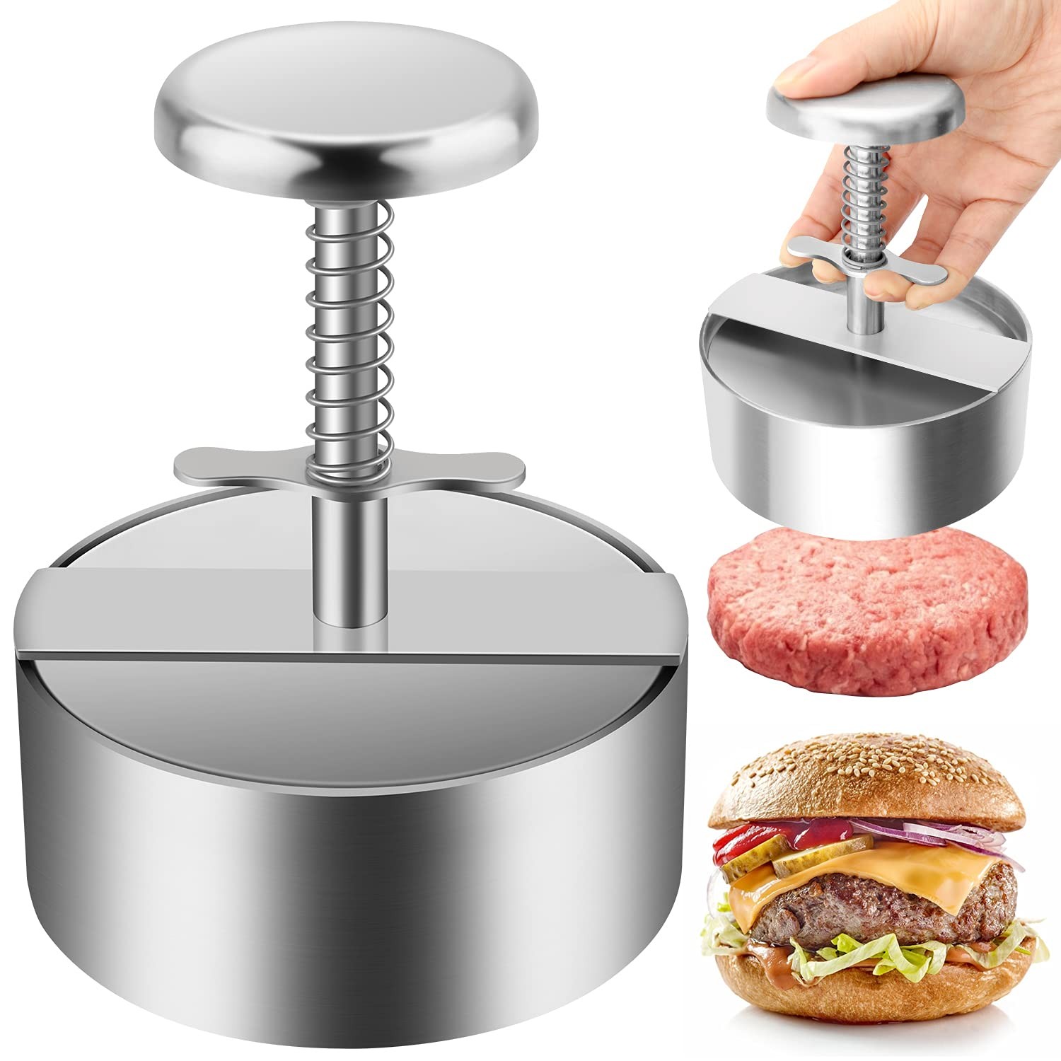 Burger Press, Stainless Steel Adjustable Hamburger Meat Press, Non Stick Patt... gallery
