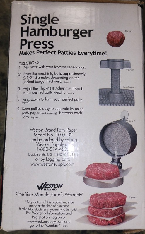 Weston Burger Hamburger Press Adjustable Thickness 4 1/2" Patties 1/4lb to 3/4lb gallery
