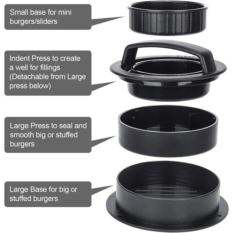 3 IN 1 Non Stick Stuffed Burger Press Hamburger Patty Molds Maker Sliders BBQ US gallery