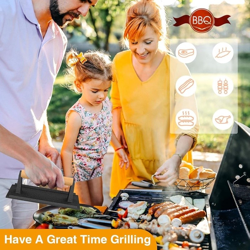 Heavy Duty Cast Iron Grill Press Bacon Steak Paninis Burgers Kitchen Tool New gallery