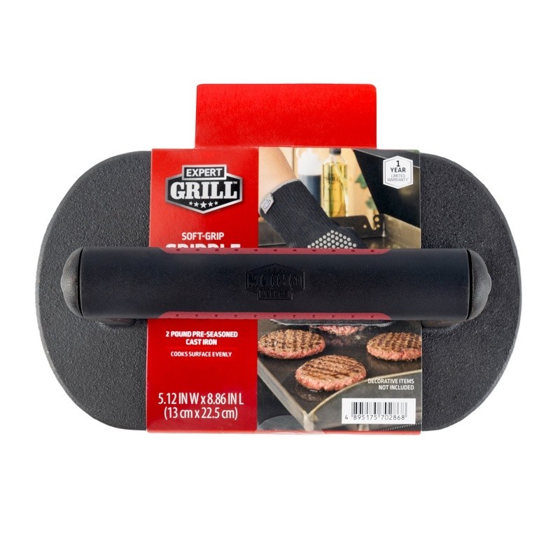 Cast Iron Griddle Press Heavy Duty BBQ Grill Weight Seared Lines Grease Remover gallery