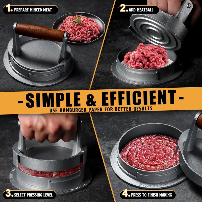 PURPLEBIRD Hamburger Press Patty Maker, 3 Level, 3 sizes adjustable gallery
