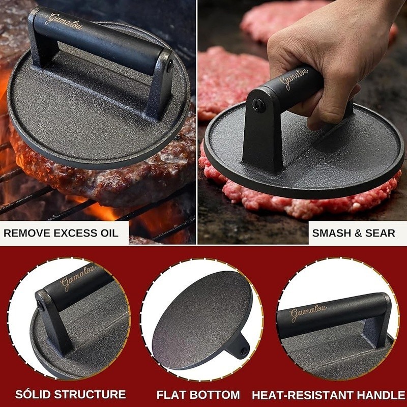 Grill Accessories Set Cast Iron Press Melting Dome Burger Press Spatula Scraper gallery