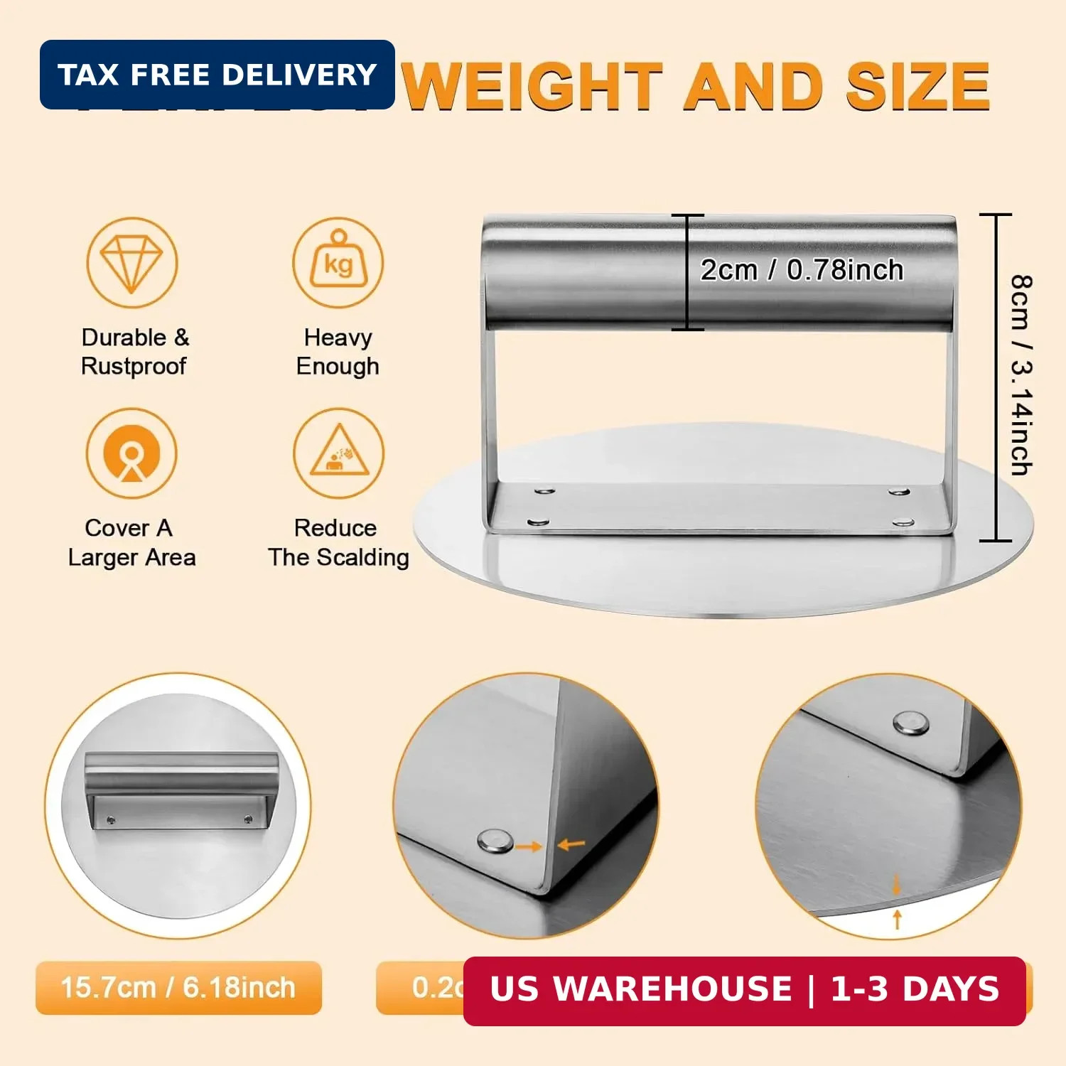 Stainless Steel Burger Press 6.2" Round Smash Burger Press- Pro Non-Stick Burger gallery