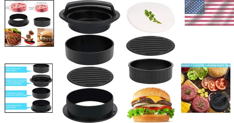 BPA-Free 3 in 1 Hamburger Press Molds - Easy Clean-Up & 100 Wax Papers Included gallery