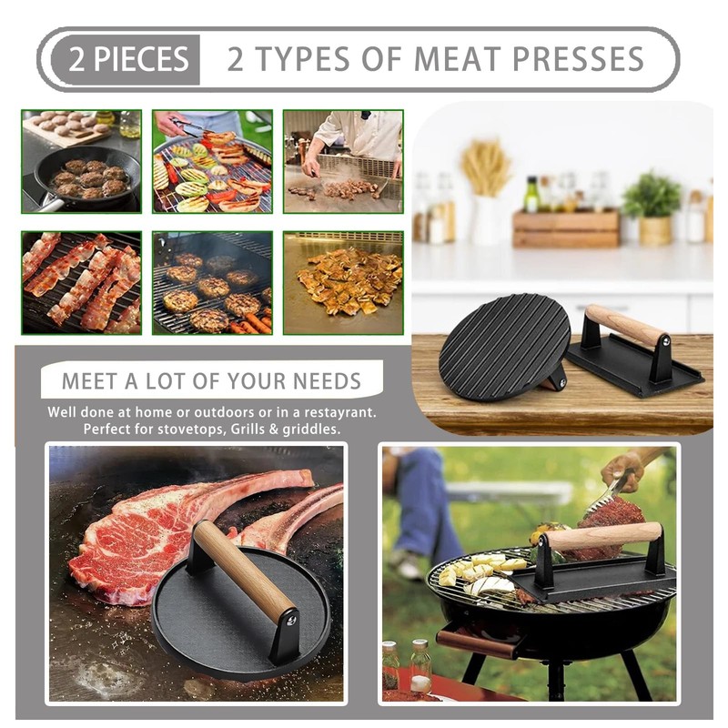7.9" Cast Iron Hamburger Smasher Tool, Smash Burger Press Kit, Iron Ham Patty... gallery