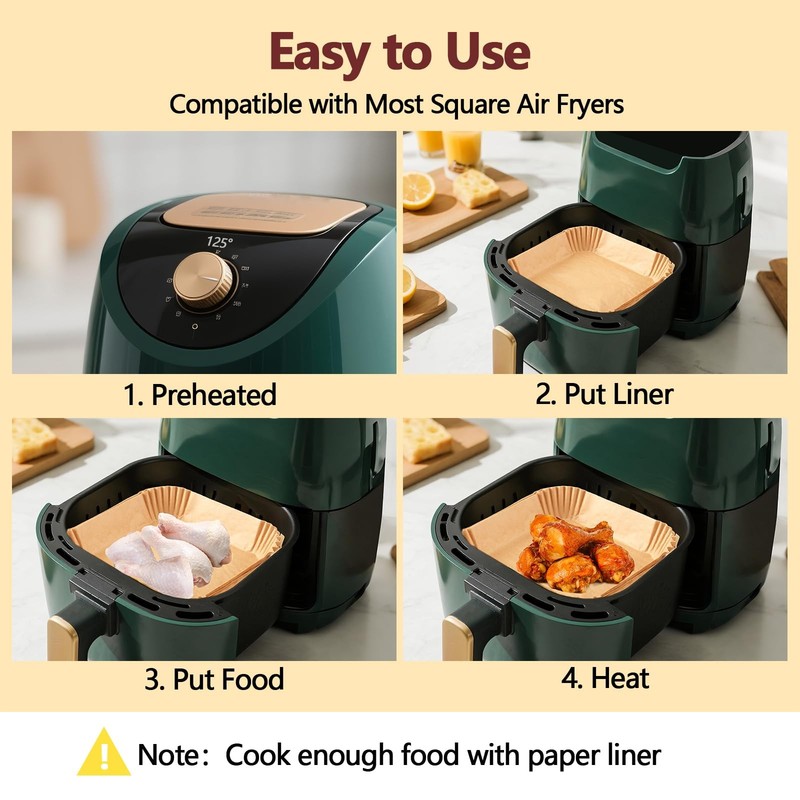 EKACO 10 Inch Air Fryer Liners Disposable-150PCS Square 10 Inch, Copper gallery