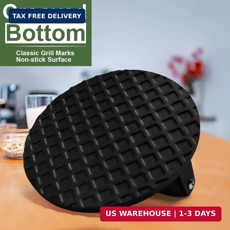 EWFEN Burger Press, 7" Round Heavy-Duty Cast Iron Smash Bacon Press Meat Steak w gallery