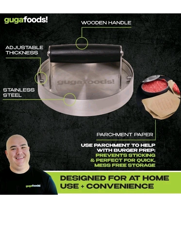 Guga Foods- Adjustable Burger Press, Stainless Steel Hamburger and Smashed Bu... gallery
