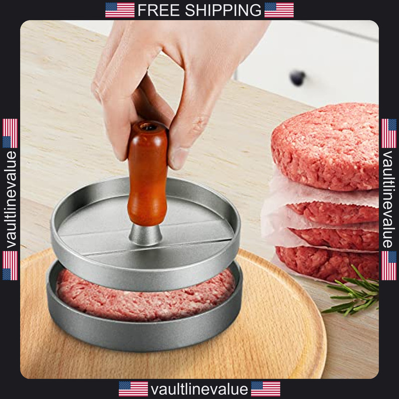 Piquebar burger press stainless steel patty maker with wood handle and 100 gallery