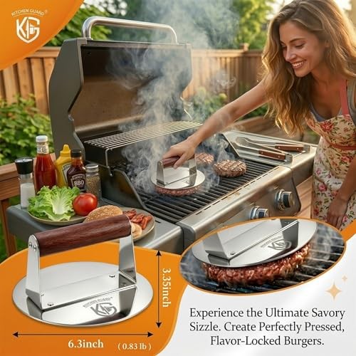 Stainless Steel Burger Press, 6.2 Inch Round Smash Burger Tool, Professional gallery
