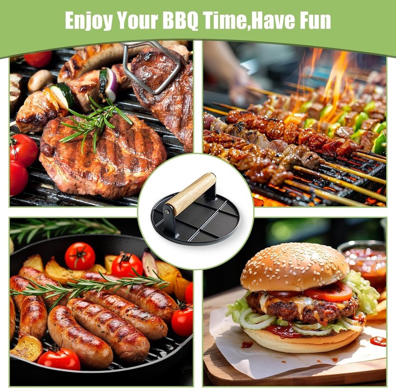 Burger Press, Smash Burger Press for Griddle with Wood Handle, Burger Smasher gallery