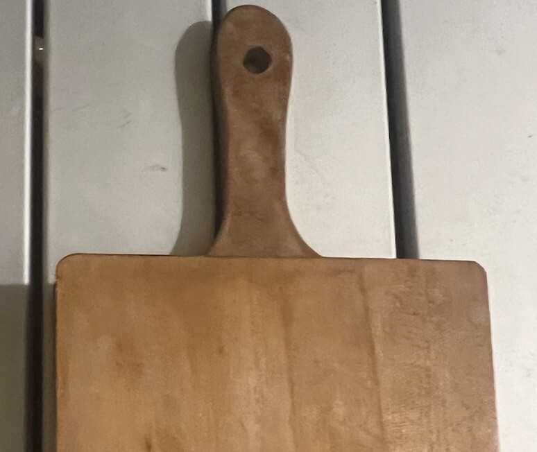 Country Vintage Wood Hamburger Press, With Handle Hand Painted Roosters gallery