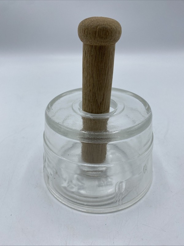 Vintage Glass And Wood Butter Press, Mold With Cow Stamp Grannycore Cottage core gallery