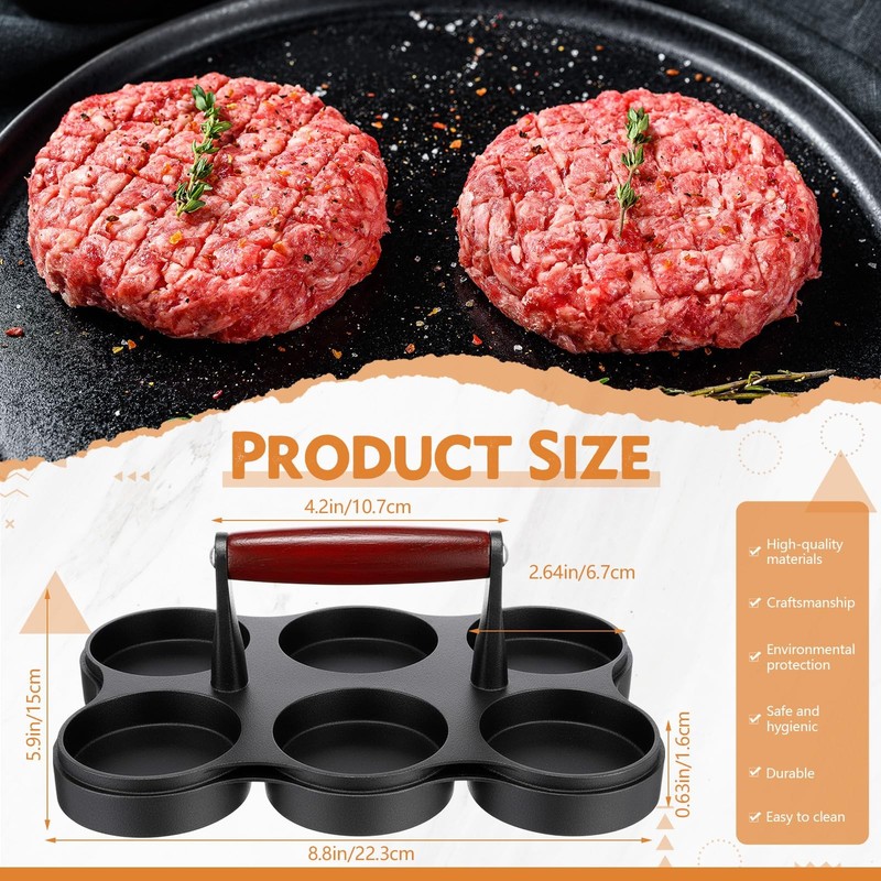 Mini Burger Press Small Meat Patty Maker Round Black Six 2.64Inch Molds gallery