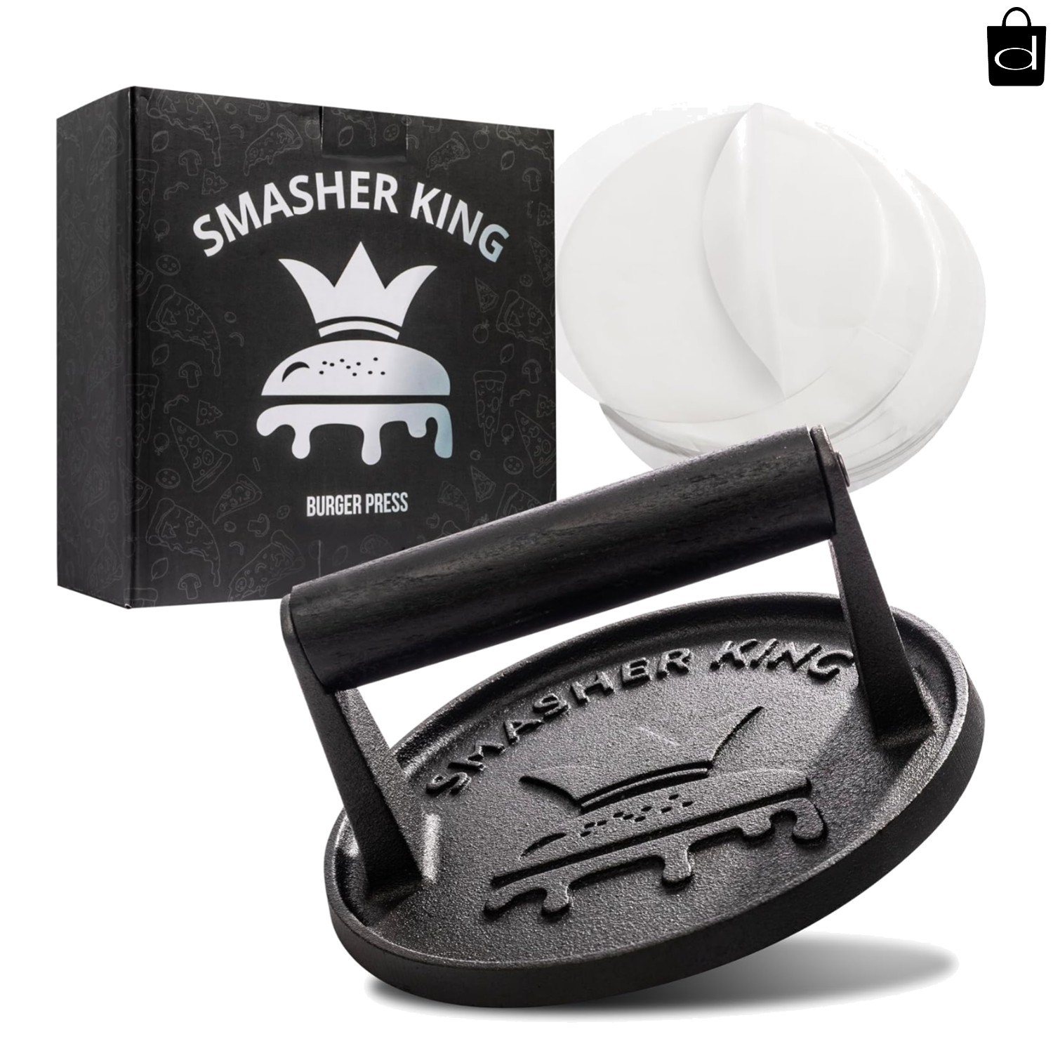 SMASHER KING™ - Cast Iron Smash Burger Press Incl. 25 Pcs of Patty Paper gallery