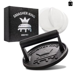 SMASHER KING™ – Cast Iron Smash Burger Press Incl. 25 Pcs of Patty Paper