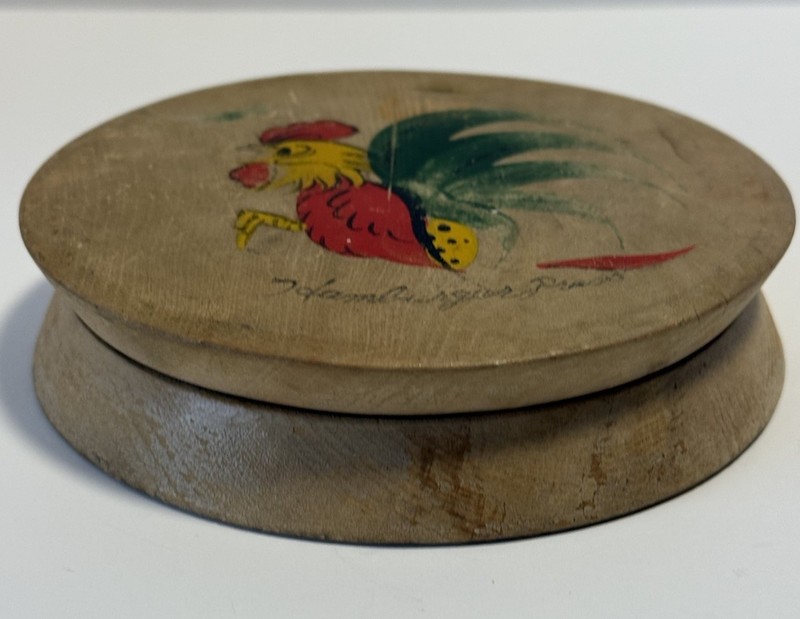 Vtg Wooden Hamburger Press Hand Painted Rooster Mid Century MCM Kitchen Decor gallery